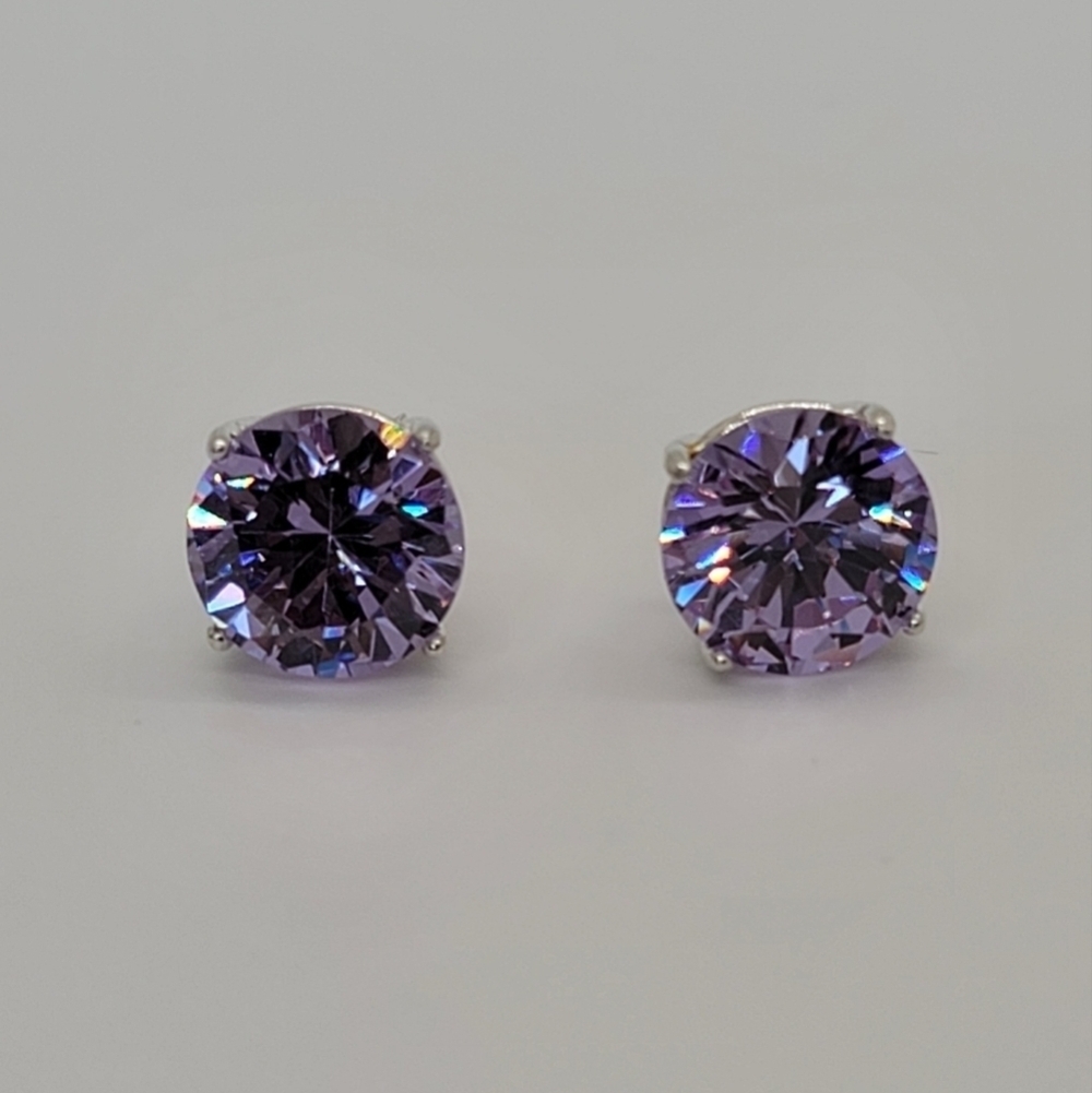 925 Sterling Silver Lavender Cz Stud Earrings